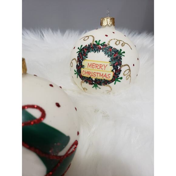 Lot 7 VITBIS Christmas Ornaments glitter Glass Round 3" Indent milk tree painted - Picture 5 of 14